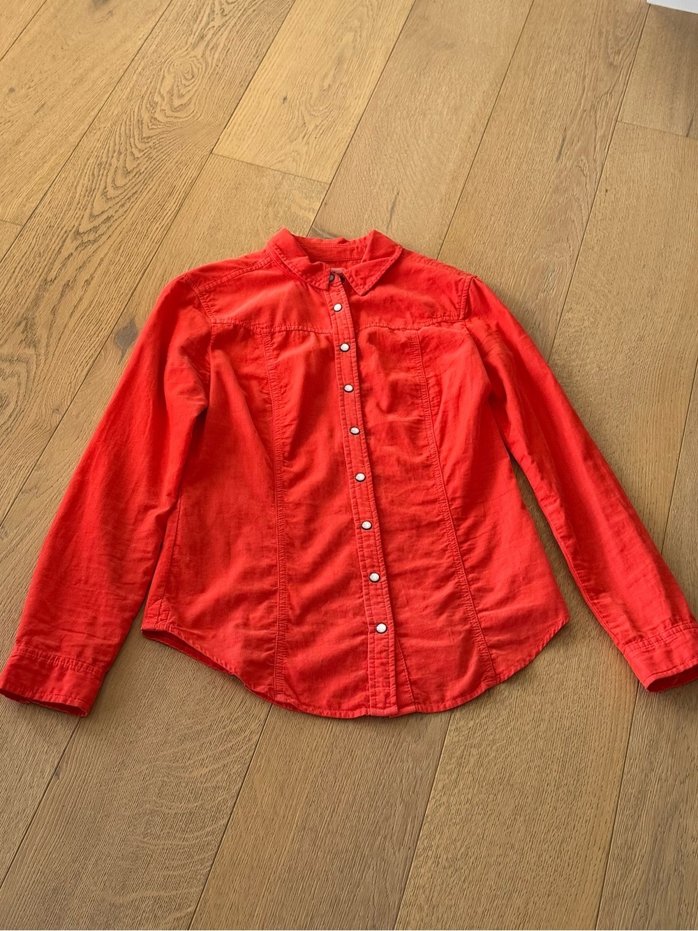 Anthropologie Holding Horses Pearl Snap Corduroy Shirt Flame Size 2